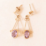 Vintage-Tropfenohrringe aus 9-karätigem Gelbgold mit Amethysten (ca. 1 Karat), 50er/60er Jahre
