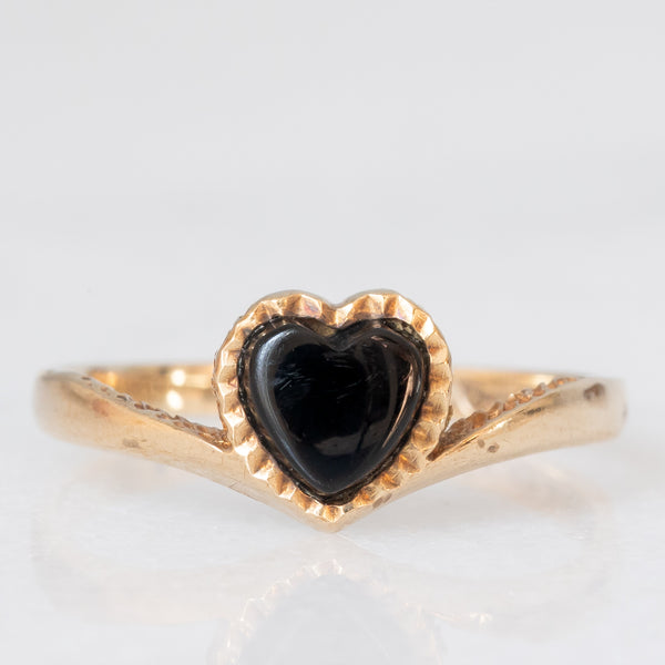 Anello vintage in oro giallo 9K con onice di taglio a cuore, anno 1989