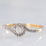 Anillo tourbillon vintage de oro amarillo de 18 quilates y plata con diamantes (centro de aprox. 0.15 ct), década de 50