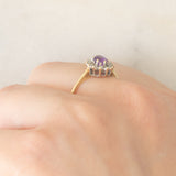 Anello a margherita in oro giallo 9K con ametista (0.35ct ca.) e diamanti (0.06ctw ca.), anno 1987