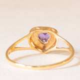 Anello vintage in oro giallo e bianco 9K con ametista (0.24ct ca.) e diamante, anni ‘70/‘80