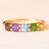 Vintage-Ring aus 9 Karat Gelbgold mit Granat, Amethyst, blauem Topas, grünem Diopsid und Citrinquarz, Jahr 2006