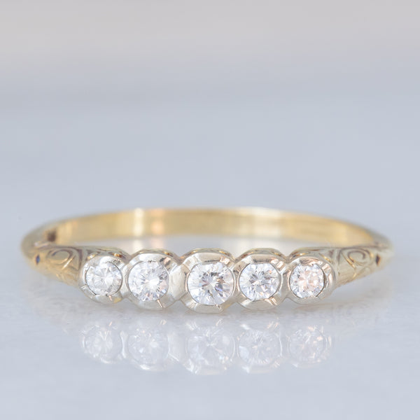 Veretta antica in oro giallo 14K e platino con diamanti di taglio vecchia Europa (0.20ctw ca.), anni ‘20