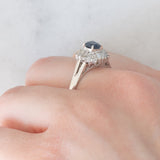 Anello ballerina in platino con zaffiro (0.64ct) e diamanti (0.50ctw), anni ‘80