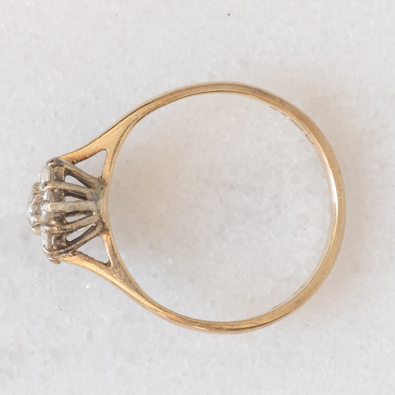 Anello a margherita vintage in oro giallo 9K con diamanti di taglio brillante (0.30ctw ca.), anno 1990