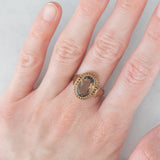 Anello da cocktail vintage in oro giallo 8K e quarzo fumé (2.40ct ca.), anni ‘60/‘70