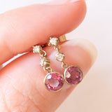Vintage-Ohrhänger aus 9-karätigem Gelbgold mit rosa Turmalinen (ca. 1 ctw) und Diamanten (ca. 0.12 ctw), 70er Jahre