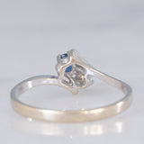 Toi et Moi vintage in oro bianco 14K con zaffiro (0.15ct ca.) e diamante, anni ‘70