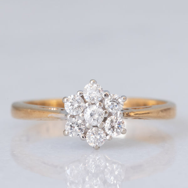 Anello a fiore vintage in oro giallo e bianco 9K con diamanti di taglio brillante (0.33ctw ca.)