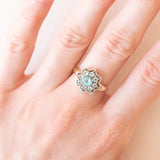 Blumenförmiger Vintage-Ring aus 9-karätigem Gelb- und Weißgold mit Apatiten (ca. 0.80 ctw) und Diamanten, 2007