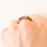 Vintage-Ring aus 9 Karat Gelbgold mit Granat, Amethyst, blauem Topas, grünem Diopsid und Citrinquarz, Jahr 2006