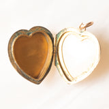 Pendentif photo vintage en forme de cœur avec feuille d'or jaune 9 carats sur métal