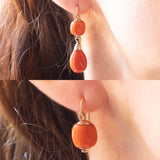 Vintage 2K Yellow Gold 1 in 18 Orange Coral Earrings, 50s