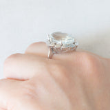 Anello da cocktail vintage in oro bianco 14K con acquamarina (10ct ca.), anni ‘80