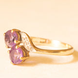 Toi et Moi vintage in oro giallo e bianco 9K con ametiste (0.80ctw ca.) e diamanti (0.06ctw ca.), anno 2000