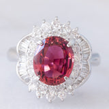 Anello vintage in platino con tormalina (3.50ct) e diamanti (1.22ctw), anni ‘80