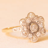 Antiker 18-Karat-Gelb- und Weißgold-Diamant-Blumenring im alten europäischen Schliff (ca. 0.88 ctw), 20er Jahre