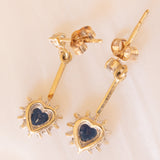 Orecchini pendenti vintage in oro giallo e bianco 9K con zaffiri (0.60ctw ca.) e diamanti (0.30ctw ca.)