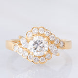 Anello a fiore vintage in oro giallo 18K con diamanti (0.92ctw), anni ‘80