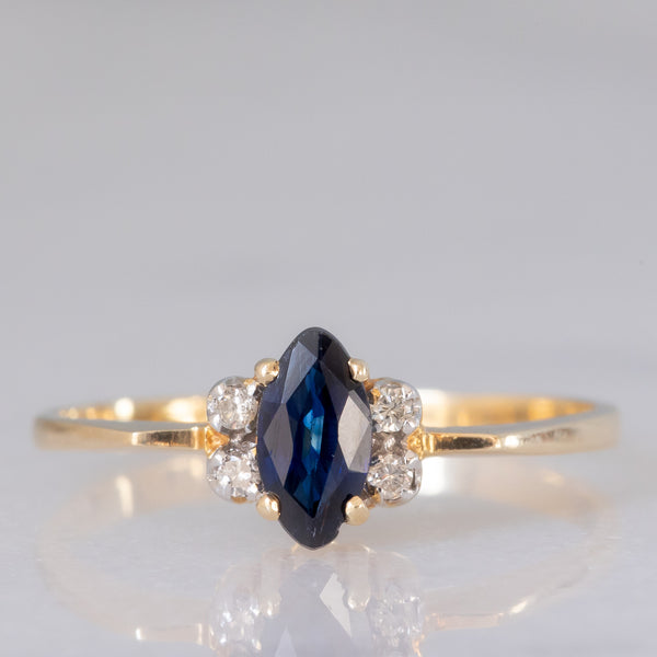 Anello vintage in oro giallo 18K con zaffiro (0.35ct ca.) e diamanti (0.04ctw ca.)