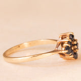 Anello a fiore vintage in oro giallo 9K con zaffiri (0.30ctw ca.), anni ‘80