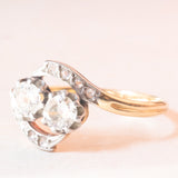 Antique Toi et Moi in 18K yellow gold and silver with old mine cut and rosette cut diamonds (approx. 0.44ctw), early 900s