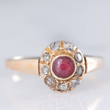 Bague ancienne en or jaune 18 carats en forme de marguerite, ornée de pâte de verre rose et de diamants taille rose, début des années 900