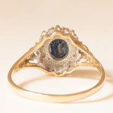 Vintage-Gänseblümchenring aus 9-karätigem Gelb- und Weißgold mit Saphir (ca. 0.90 ct) und Diamanten (ca. 0.10 ctw), 1990