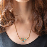 Collier vintage in oro giallo 8K con turchesi e diamante, anni ‘50