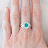 Anello a margherita vintage in platino con smeraldo colombiano (1.07ct) e diamanti (1.01ctw), anni ‘80