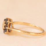 Anello a fiore vintage in oro giallo 9K con zaffiri (0.40ctw ca.) e diamante, anno 1992