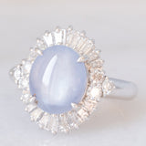 Anello ballerina vintage in platino con zaffiro stellato (6.40ct) e diamanti (0.94ctw), anni ‘80
