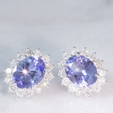 Orecchini a margherita vintage in platino con tanzaniti (4.45ctw) e diamanti (1.26ctw), anni ‘80/‘90