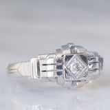Solitario Art Déco in oro bianco 18K con diamante (0.10ct ca.), anni ‘30