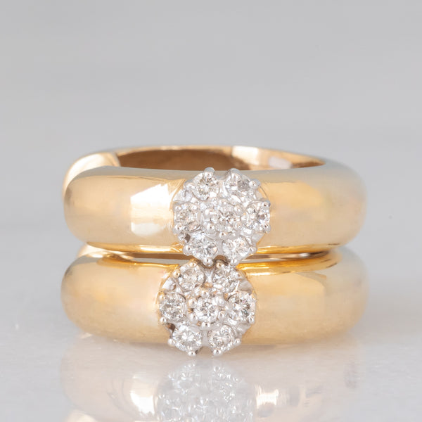 Orecchini a cerchio vintage in oro giallo 14K con fiore in oro bianco con diamanti di taglio brillante (0.20ctw ca.), anni ‘70/‘80