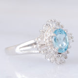 Anello ballerina vintage in platino con acquamarina (0.60ct) e diamanti (0.27ctw), anni ‘80