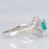 Anello a margherita vintage in platino con smeraldo colombiano (1.07ct) e diamanti (1.01ctw), anni ‘80