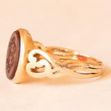 Vintage 14K Gelbgold gravierter Karneol-Siegelring, 60er Jahre