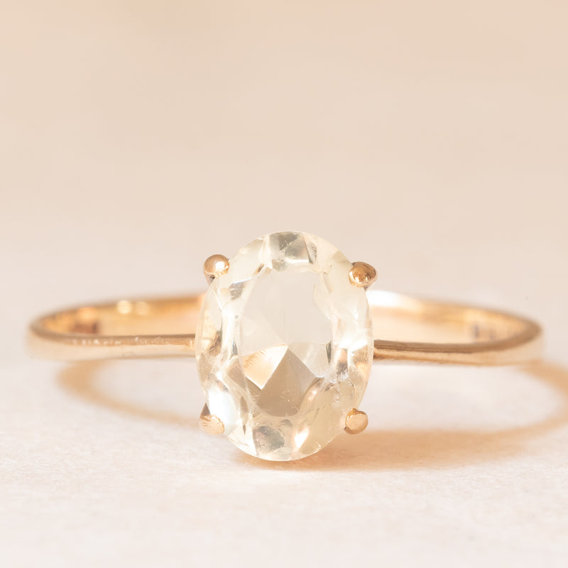 Solitario vintage in oro giallo 9K con quarzo citrino (1ct ca.), anno 1981