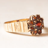 Vintage 9K Gelbgold Gänseblümchen-Bandring mit Granaten, 70er Jahre