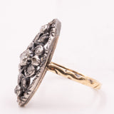 Anello a navette antico in oro giallo 14K e argento con diamanti di taglio rosetta (0.30ctw ca.), primi del ‘900