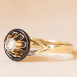 Solitär aus 14-karätigem Gelbgold mit Diamant im Brillantschliff (ca. 0.25 ct) und schwarzer Emaille, 50er Jahre