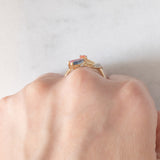 Anello a fiore vintage in oro giallo 9K con zaffiri (0.60ctw ca.) e diamanti