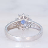 Anello a margherita vintage in platino con zaffiro (0.51ct) e diamanti (0.43ctw), anni ‘90