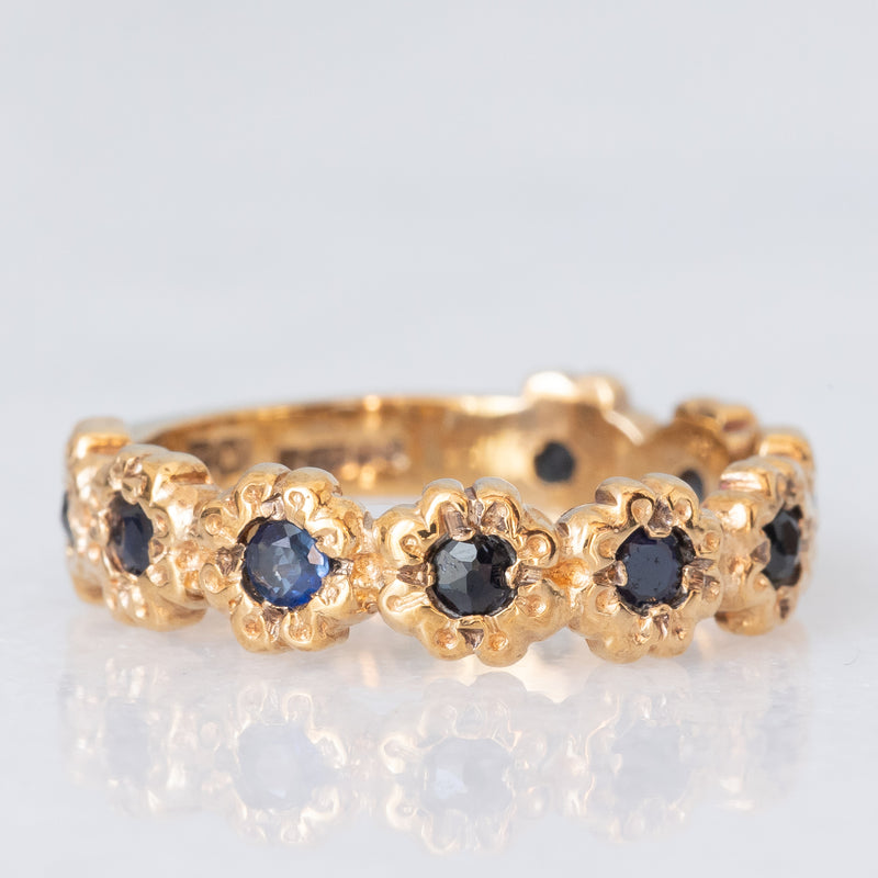 Mezzo eternity vintage in oro giallo 9K con zaffiri (0.36ctw ca.), anno 1983