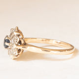 Vintage 9K yellow and white gold daisy ring with sapphire (approx. 0.25ct) and diamonds (approx. 0.06ctw), 60s
