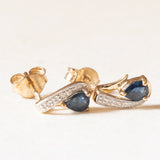 Vintage-Ohrringe aus 9-karätigem Gelb- und Weißgold mit Saphiren (ca. 0.36 ctw) und Diamanten, 70er Jahre
