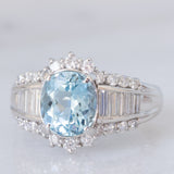 Anello vintage in platino con acquamarina (2.33ct) e diamanti (1ctw), anni ‘80/‘90