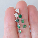 Vintage platinum drop earrings with pear-cut diamonds (0.58ctw) and heart-cut tsavorites (1.36ctw), 90s