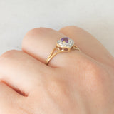 Anello vintage in oro giallo e bianco 9K con ametista di taglio a cuore (0.22ct ca.) e diamante, anni ‘90